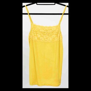 GNW Womens Yellow Floral Lace Sleeveless Stretch Cami Tank Top Top XL EUC